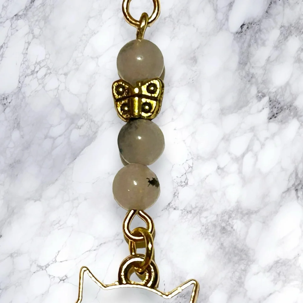 Hand Crafted Earring Cats Tourmaline Quartz Kitty White Butterfly Pierced